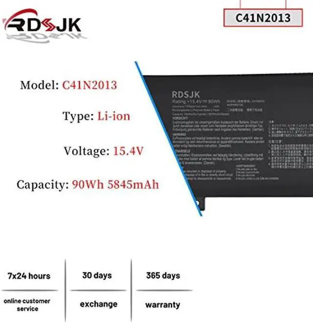 Alt view image 2 of 5 - C41N2013 Laptop Battery for ASUS ROG Zephyrus G15 G513 G513QR G513QY G533 G533QS GA503 GA503QM G17 G713 G733 Zephyrus M16 GU603 S17 GX703 GX703HS GX703HSD GX701LV GX701LXS Series C41N2013-1 15.4V 90Wh
