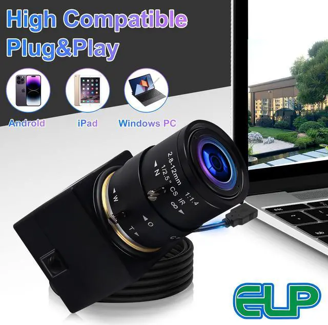 Alt view image 5 of 5 - 1080P USB Camera with Microphone Manual Zoom 2.8-12mm Webcam Variable Focus PC Camera H.264 Mini UVC USB2.0 USB with Camera for Computer Audio Video Close-up Camera Varifocal Lens Web Camera