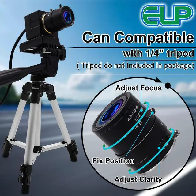 Alt view image 2 of 5 - 1080P USB Camera with Microphone Manual Zoom 2.8-12mm Webcam Variable Focus PC Camera H.264 Mini UVC USB2.0 USB with Camera for Computer Audio Video Close-up Camera Varifocal Lens Web Camera