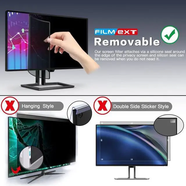 Alt view image 3 of 5 - FILMEXT [2 Pack 23.8 inch Computer Privacy Screen Filter, Removable Computer Privacy Shield 23.8" for 16:9 All-in-One Desktop/Frameless Monitor,Computer Bubble Free Anti-Spy Blue Light Filter