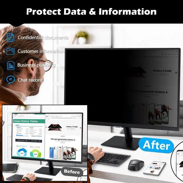 Alt view image 5 of 5 - FILMEXT [2 Pack 23.8 inch Computer Privacy Screen Filter, Removable Computer Privacy Shield 23.8" for 16:9 All-in-One Desktop/Frameless Monitor,Computer Bubble Free Anti-Spy Blue Light Filter