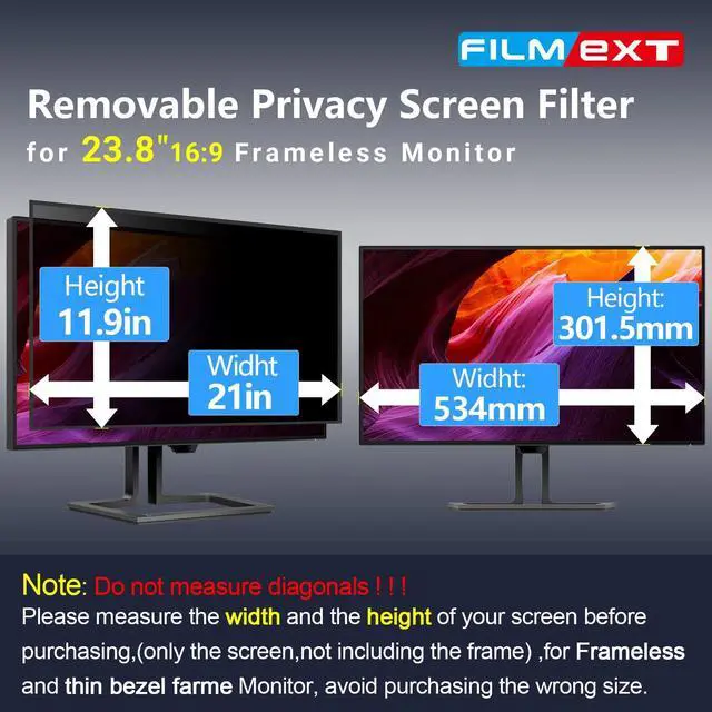 Alt view image 4 of 5 - FILMEXT [2 Pack 23.8 inch Computer Privacy Screen Filter, Removable Computer Privacy Shield 23.8" for 16:9 All-in-One Desktop/Frameless Monitor,Computer Bubble Free Anti-Spy Blue Light Filter