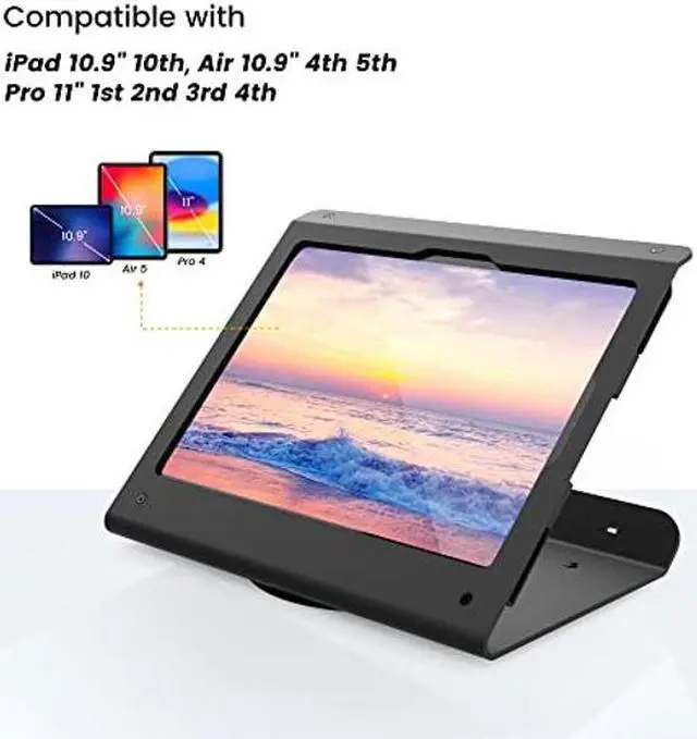 Alt view image 5 of 5 - Beelta iPad POS Stand - Heavy Duty Steel Kiosk Stand with 360deg Swivel Base, Anti-Theft Design for iPad 10th, Pro 11" 1 2 3 4, Air 4 5