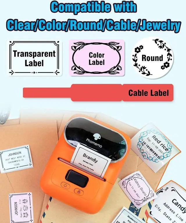 Alt view image 2 of 5 - Phomemo M110S Label Maker- Mini Portable Bluetooth Thermal Label Printer for Clear Label, Barcode, Clothing, Office, Business, Compatible with Android & iOS, Orange