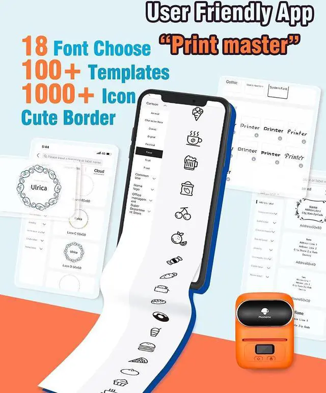 Alt view image 4 of 5 - Phomemo M110S Label Maker- Mini Portable Bluetooth Thermal Label Printer for Clear Label, Barcode, Clothing, Office, Business, Compatible with Android & iOS, Orange