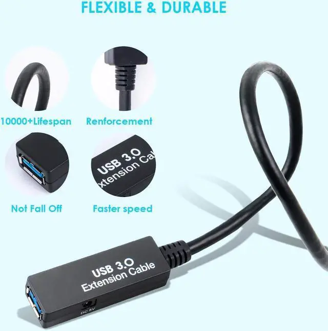 Alt view image 4 of 5 - 75FT USB 3.0 Active Extension Cable, USB 3.0 Extension Cord A-Male to A-Female, With High-Speed Data Signal Amplifier, Compatible With Quest 3.VR,Rift.360 Kinect. Xbox,Webcam.PS4 HD Camera or More