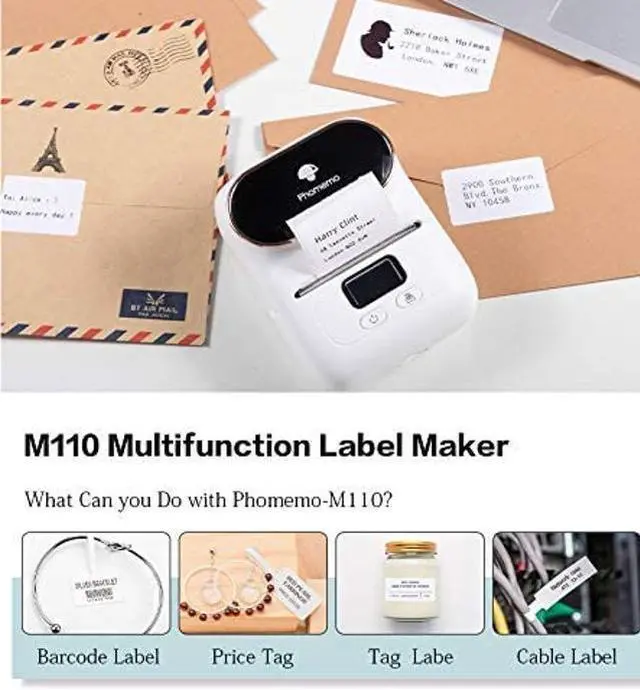 Alt view image 2 of 5 - Phomemo M110 Label Maker with 3 Rolls 1.96" x 1.96"(50x50 mm Thermal Labels, Bluetooth Thermal Label Maker Printer Apply to Labeling, Office, Cable, Retail, Barcode, Compatible with Android & iOS