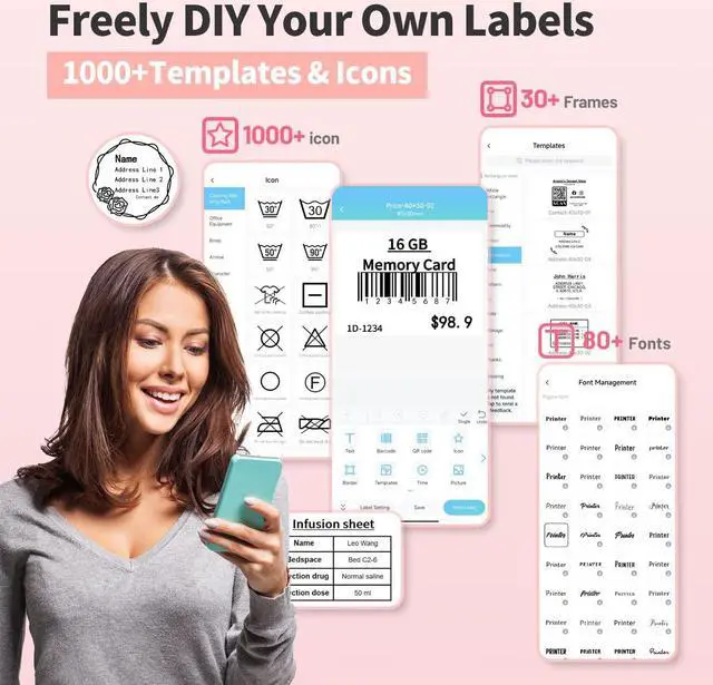 Alt view image 5 of 5 - Phomemo M221 Label Maker with 1 Case- Label Maker Machine 3 Inch Bluetooth Thermal Barcode Printer for Small Business/Home Use, for Barcode, Address, Logo, Mailing, Stickers, Pink