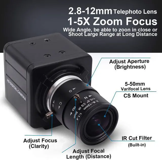 Alt view image 2 of 5 - SVPRO USB Camera with Zoom,2.8-12mm Varifocal Lens 8MP Manual Focus Webcam,High Definition USB with Camera for Computer with Sony IMX179 Sensor