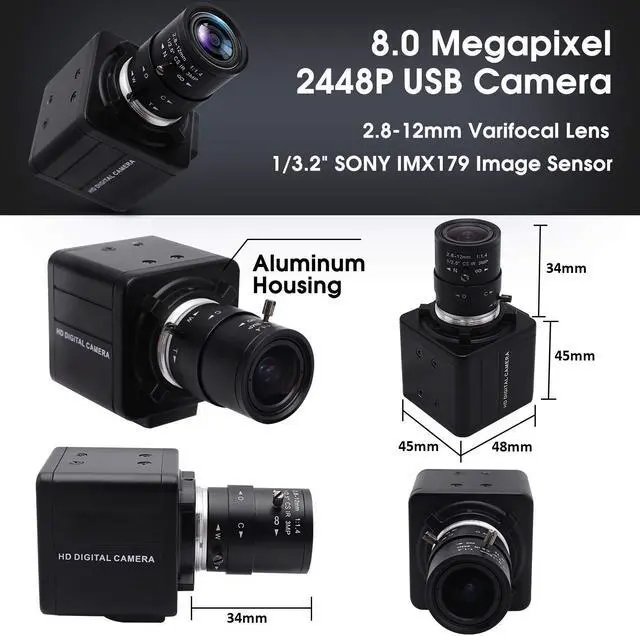 Alt view image 4 of 5 - SVPRO USB Camera with Zoom,2.8-12mm Varifocal Lens 8MP Manual Focus Webcam,High Definition USB with Camera for Computer with Sony IMX179 Sensor