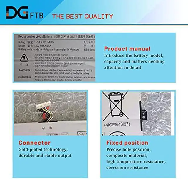 Alt view image 2 of 5 - DGTEC AA-PBSN4AF New Replacement Battery for Samsung NP930SBE NT930SBE NP930SBE-K01CN NP930SBE-K01CN NP930SBE-K06CN NP930SBE-K06CN Series BA43-00391A 15.4V 54Wh/3500mAh 4-Cell (Not C11P1601)