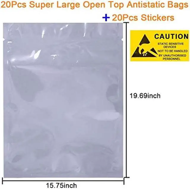 Alt view image 2 of 5 - Terokota 20Pcs Open Top Anti Static Bags,15.75x19.69in Extra Large ESD Shielding Bag, Antistatic Bags with Static-Free Stickers for Motherboard, GPU
