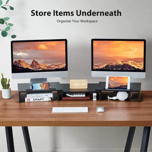Alt view image 2 of 5 - LORYERGO Dual Monitor Stand Wood