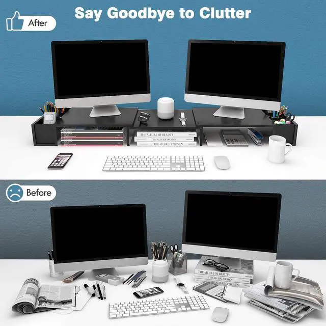 Alt view image 3 of 5 - LORYERGO Dual Monitor Stand Wood