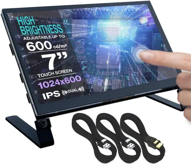 Main image of Santek High Brightness Raspberry Pi 5 Touchscreen, Portable Mini Monitor with HDMI, USB-C Powered Touch Panel IPS Screen, Build-in Dual Speakers, Compatible with RPI 5 4 3 Zero Win (7 inch)