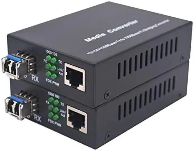 Main image of Single Mode LC Gigabit Fiber Media Converter - Include 2 LC SFP Transceiver 20Km (12.4 Miles), Wavelength 1310nm, LC to UTP Cat5e 10/100/1000 RJ-45 -Gigabit Ethernet Speed, 2 Pack