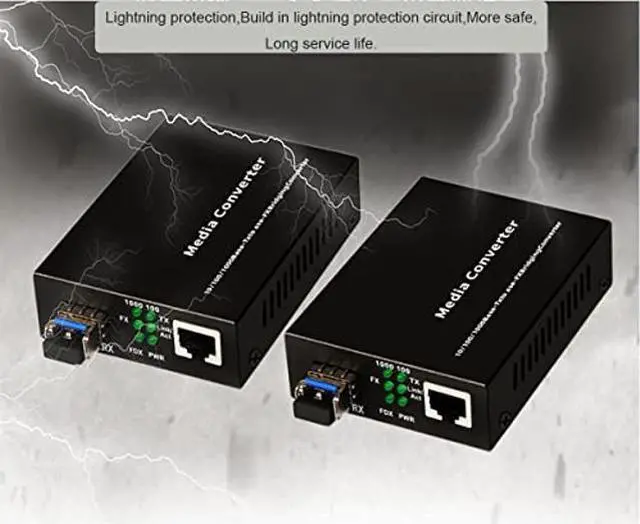 Alt view image 4 of 5 - Single Mode LC Gigabit Fiber Media Converter - Include 2 LC SFP Transceiver 20Km (12.4 Miles), Wavelength 1310nm, LC to UTP Cat5e 10/100/1000 RJ-45 -Gigabit Ethernet Speed, 2 Pack
