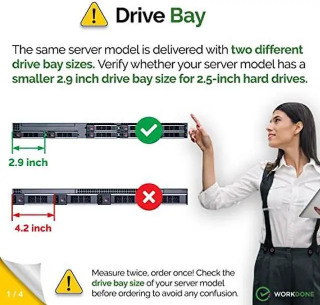 Alt view image 2 of 5 - WorkDone 4-Pack - 2.5" Hard Drive Caddy - Compatible for Dell PowerEdge Servers - 14th Gen R440 R640 R740 R740xd R840 R940 R6415 R650xs - Bright LED SSD SAS SATA NVMe Tray - Setup with Manual