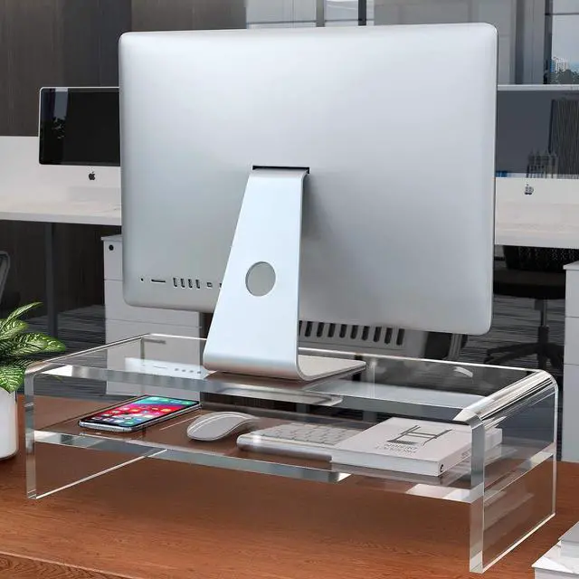 Alt view image 4 of 5 - Egchi Acrylic Monitor Stand, 2 Tiers Computer Monitor Riser(20x8x5.5 Inch), Monitor Riser/Computer Stand for Home,Office,Business,PC Desk Stand for Keyboard Storage& Multi-Media Laptop Printer Screen