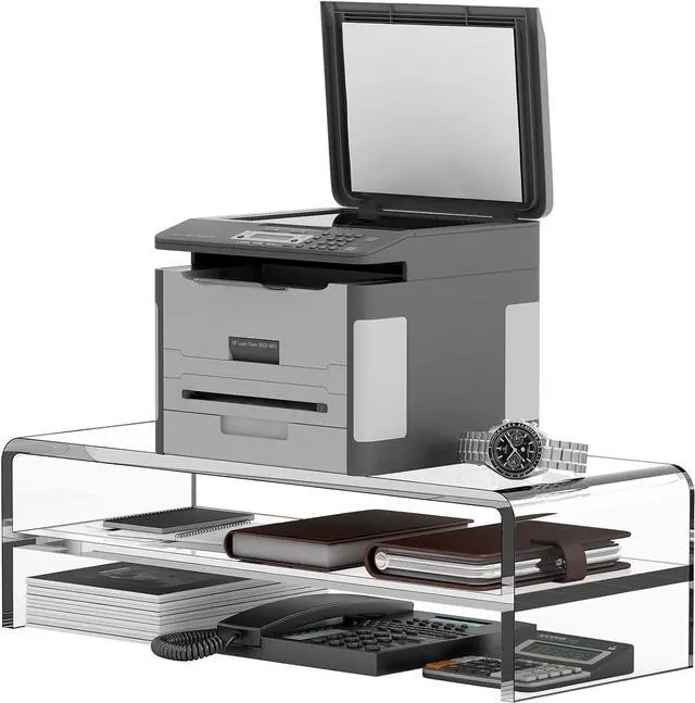 Alt view image 5 of 5 - Egchi Acrylic Monitor Stand, 2 Tiers Computer Monitor Riser(20x8x5.5 Inch), Monitor Riser/Computer Stand for Home,Office,Business,PC Desk Stand for Keyboard Storage& Multi-Media Laptop Printer Screen