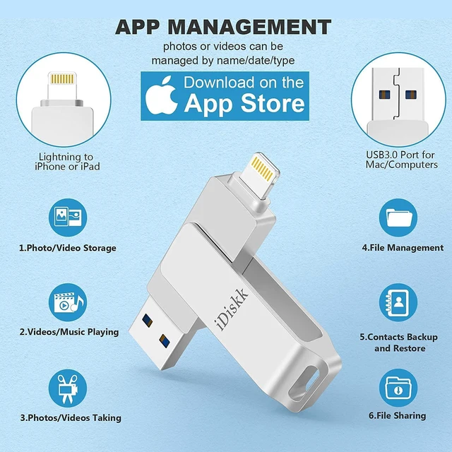 Alt view image 3 of 5 - Roll Over Image to Zoom in iDiskk MFI Certified 128GB Photo Stick for iPhone USB C iPad Pro Android Samsung Flash Drive for iPhone 13/12 pro/12/12 max/12 mini/11/11/Pro/XR/X/XS MAX,iPad pro Photo STO