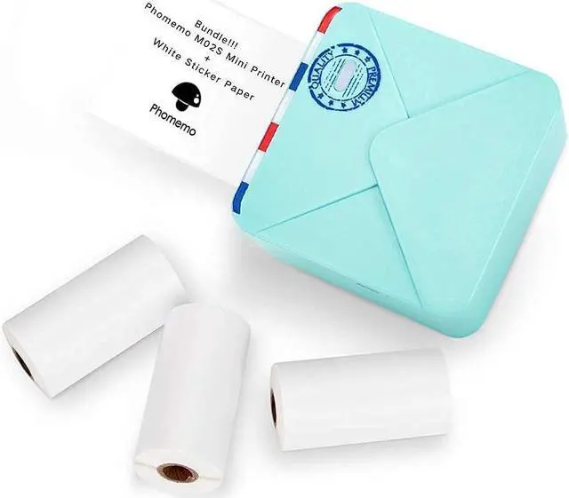 Main image of Phomemo M02S Pocket Printer- Mini Bluetooth Thermal Printer with 3 Rolls White Sticker Paper, Compatible with iOS + Android for Learning Assistance, Study Notes, Journal, Fun, Work, Cyan