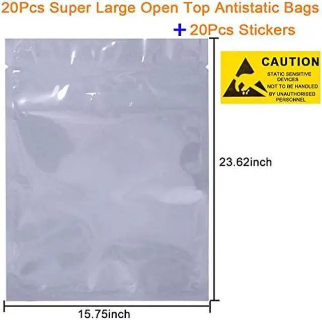 Alt view image 2 of 5 - Terokota 20Pcs Super Large Open Top Antistatic Bags 15.75x23.62in ESD Shielding Bags with 20Pcs Stickers