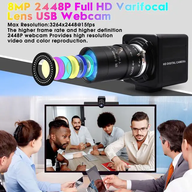 Alt view image 2 of 5 - 8MP USB Camera Manual Zoom 5-50mm Lens Webcam Variable Focus PC Camera Mini UVC USB2.0 USB with Camera for Computer IMX179 Close-up Camera Varifocal Web Camera Zoomable for Raspberry Pi Laptop