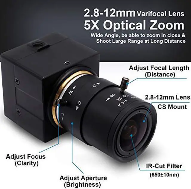 Alt view image 2 of 5 - SVPRO 8MP USB Webcam with Zoom Lens,2.8-12mm Optical Zoom Camera with Sony IMX179 Sensor,High Definition Webcam3264x2448 HD Video Camera USB2.0 UVC Plug and Play Camera Support OTG