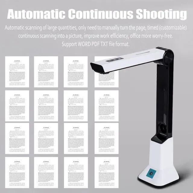 Alt view image 4 of 5 - Professional Document Scanner, 8 Million Pixels HD Book&Document Camera Scanner with Automatic Correction, A4 Auto Focusing Foldable Portable USB Document Camera, Smart OCR for Windows