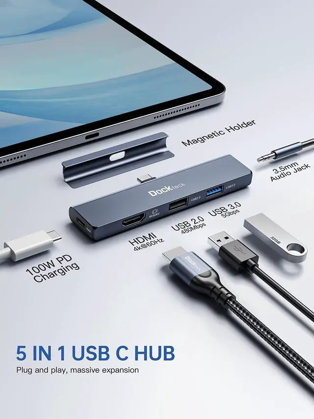 Alt view image 5 of 5 - Dockteck USB C Hub, for MacBook Pro, iPad Pro, MacBook Air, XPS