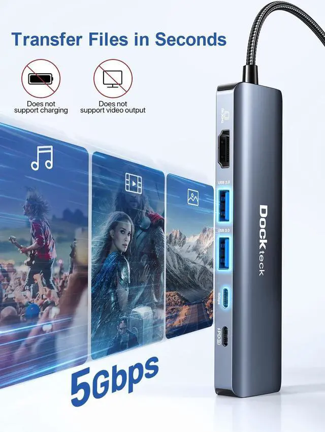 Alt view image 4 of 5 - Dockteck 6 in 1 8K 30Hz & 4K 60Hz USB C Hub Adapter Multiport