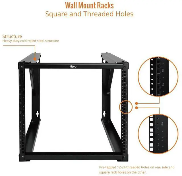 Alt view image 4 of 5 - Tecmojo 9U Wall Mount Rack, Wall Mount Network Rack 24.8in Depth, Open Frame Server Rack for 19in IT/AV/Data/Home Equipment, Black