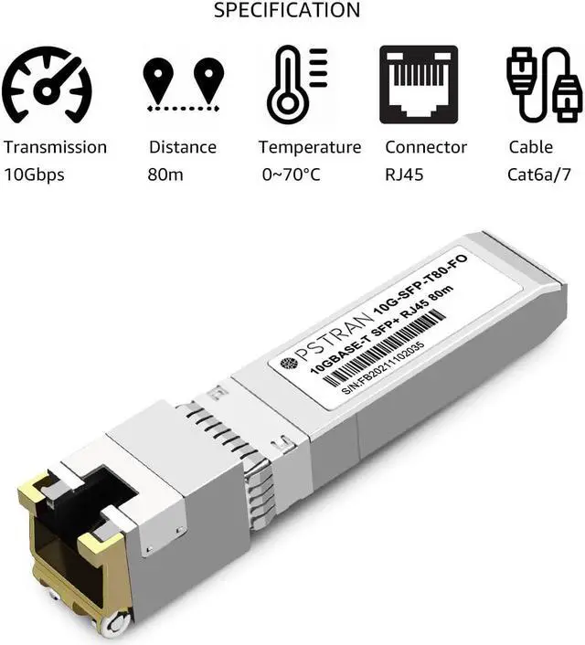 Alt view image 2 of 5 - OPSTRAN 10GBASE-T SFP+ RJ45 Copper Transceiver Module Compatible with Fortinet FN-TRAN-SFP+GC FS-TRAN-SFP+GC 10G SFP+ 80m Cat6a/7