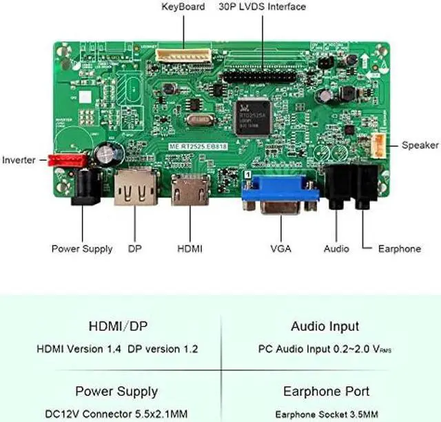 Alt view image 3 of 5 - FanyiTek 10.4 inch 800x600 4:3 TFT LCD Screen and HDMI DP VGA LVDs Controller Board, for Vide Gaming Display