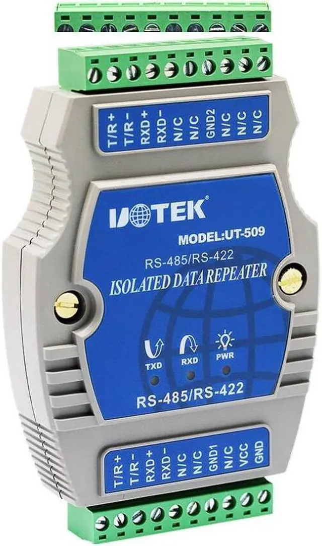 Alt view image 2 of 5 - UTEK UT-509 External-Powered RS-485/422 Repeater Rail-Mounted PhotoElectric Isolation