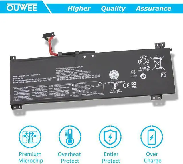 Alt view image 5 of 5 - OUWEE L20M3PC2 Laptop Battery Compatible with Lenovo Ideapad Gaming 3-15ACH6 Model 82K20015US 82K200UTUS Series SB11B96717 5B11B96718 L20D3PC2 5B11B96715 L20C3PC2 5B11B96719 45Wh 3910mAh 11.52V