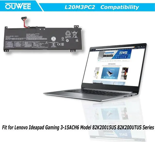 Alt view image 4 of 5 - OUWEE L20M3PC2 Laptop Battery Compatible with Lenovo Ideapad Gaming 3-15ACH6 Model 82K20015US 82K200UTUS Series SB11B96717 5B11B96718 L20D3PC2 5B11B96715 L20C3PC2 5B11B96719 45Wh 3910mAh 11.52V