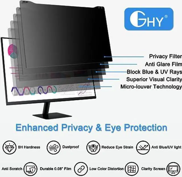 Alt view image 3 of 4 - GHY Computer Screen Privacy Shield 27 Inch Hanging Type, Anti Blue Light, UV Protection for 16:9 Aspect Ratio Monitor, Detachable Monitor Privacy Screen Filter