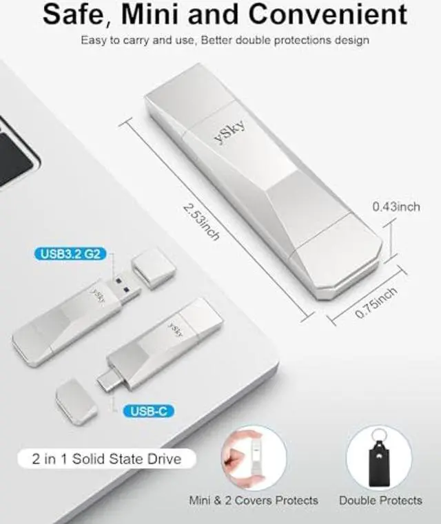 Alt view image 4 of 5 - ySky 1TB USB 3.2 SSD Solid State Flash Drive,500MB/s High Speed USB C+ USB A 3.2 Gen2 USB Thumb Drive,2in1 USB C Drive Stick for iPhone 15/15 Plus/15 Pro/15 Pro Max/USB-C iPad/Android Phone,Laptop,Mac