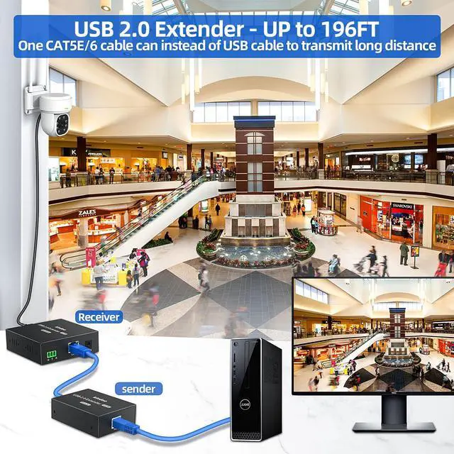 Alt view image 4 of 5 - USB Extender Over Ethernet 200ft USB2.0 HUB 6ports RJ45 Cat5e/6 up to 480Mbps Plug & Play for USB Camera, touchscreens , USB Scanner Storage Hard Drive PC Windows,MacOS,Android