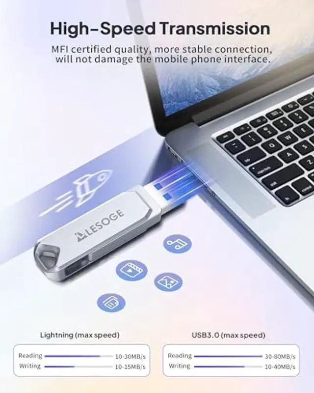 Alt view image 5 of 5 - MFi Certified Flash Drive 512GB Thumb Drive USB Memory Stick High Speed External Storage Jump Drive USB Stick Photo Stick for iPhone/iPad/Android/PC and More Devices