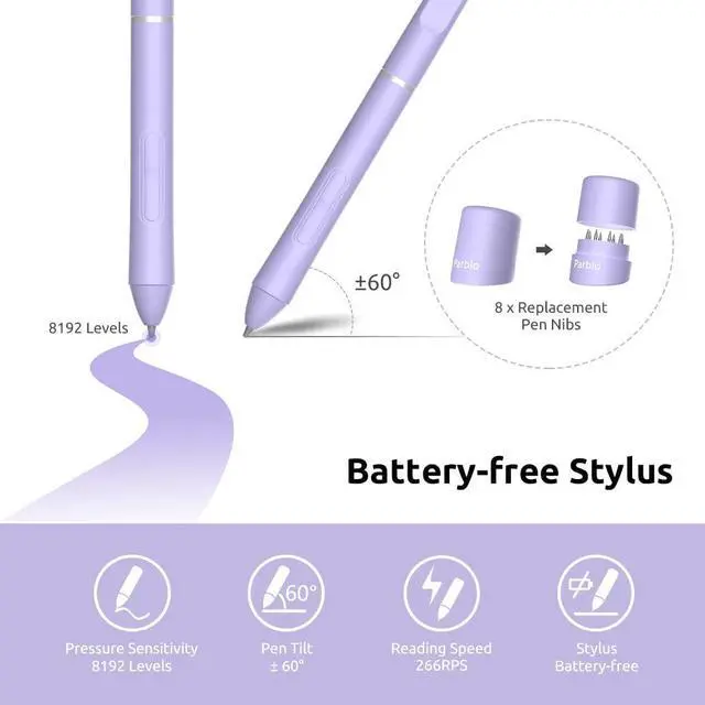 Alt view image 4 of 5 - Parblo Intangbo M Drawing Tablet 10x6 inch,Digital Graphic Tablet with 8192 Levels,Battery-Free Stylus and 8 Hot-Keys Drawing Pad,Work with Window/Mac,Android,Purple