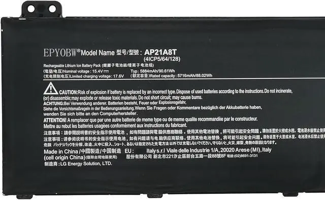 Alt view image 2 of 5 - EPYOBW AP21A8T Laptop Battery 90.61Wh Compatible with Acer Predator Helios 18 PH18-71 / Predator Helios 300 PH315-55 / Predator Helios 300 PH317-56 / Nitro 5 AN517-55 Series AP21A7T AP21A5T KT0040G014