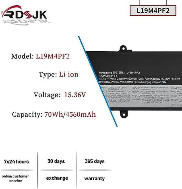 Alt view image 2 of 5 - L19M4PF2 L19C4PF2 Laptop Battery for Lenovo S750-15 Yoga Slim 7 15 15-15IIL 15-15IMH Yoga 7-15IMH05 Ideapad Slim 7-15IMH05 Slim 7 S750-15 Series 5B10X18187 5B10X18188 SB10X18189 SB10X18190 15.36V 70Wh