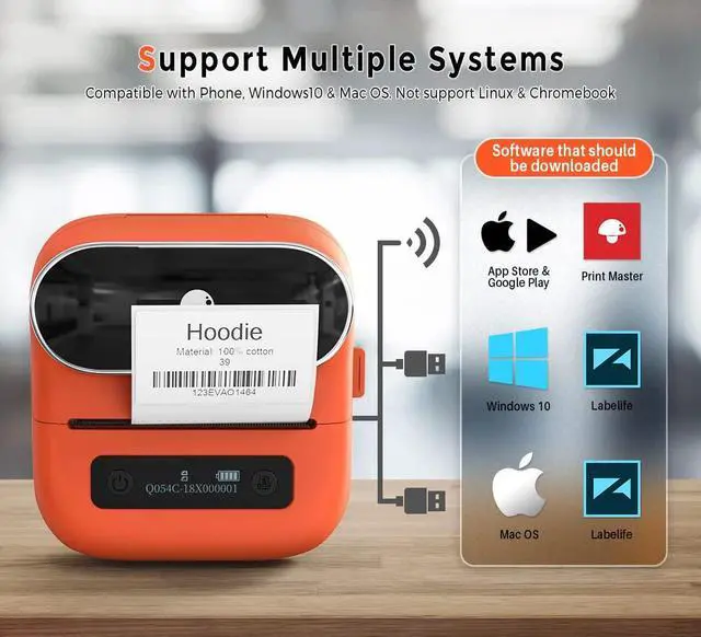 Alt view image 4 of 5 - Phomemo M220 Label Printer, Portable Barcode Printer, 3.14 Inch Bluetooth Thermal Label Maker for Barcodes, Name, Address, Clothing Labeling, for Office Home,Compatible with Phones and Some PC Orange