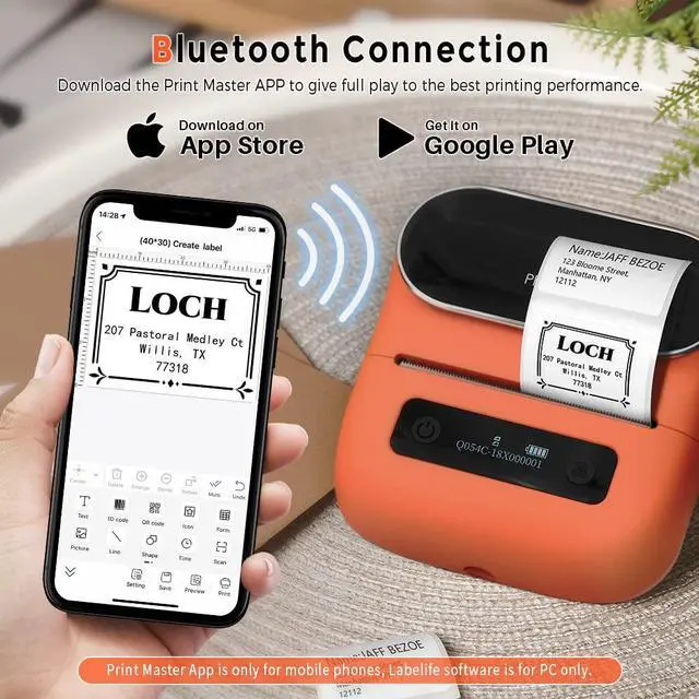 Alt view image 3 of 5 - Phomemo M220 Label Printer, Portable Barcode Printer, 3.14 Inch Bluetooth Thermal Label Maker for Barcodes, Name, Address, Clothing Labeling, for Office Home,Compatible with Phones and Some PC Orange