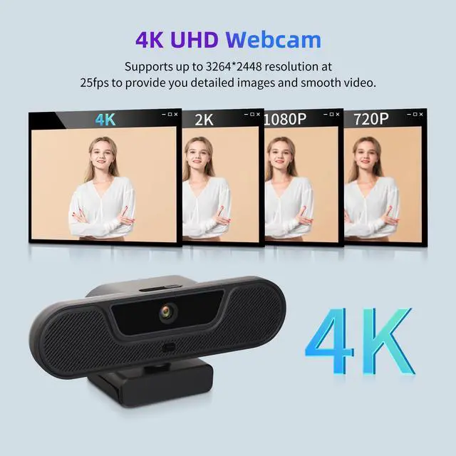 Alt view image 2 of 4 - VIZOLINK 4K Webcam, UHD PTZ PC Camera with Speaker and 4 Microphones, Supporting Remote Control, Digital Zoom, Autofocus, Privacy Cover and Tripod, for Video Calls and Conferences and Live Streaming