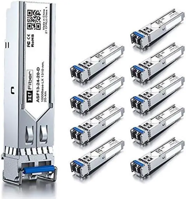 Main image of 10 Pack 1.25G Single Mode SFP LC Module, 1000Base-LX/LH Fiber Transceiver for Cisco GLC-LH-SMD, Meraki, Ubiquit UniFi, TP-Link, Fortinet, Intel, Netgear, Mikrotik and More (SMF,1310nm,20km,DDM)