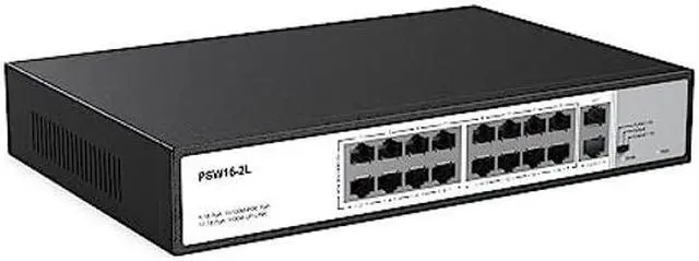 Main image of Real HD 16 Port PoE Switch, 16 PoE+ 100Mbps Ports with 2 Gigabit Uplink Ethernet Ports, Unmanaged Plug and Play, Each Port Up to 30W, High Power 300W, 803.af/at Compliant, Rack Mount